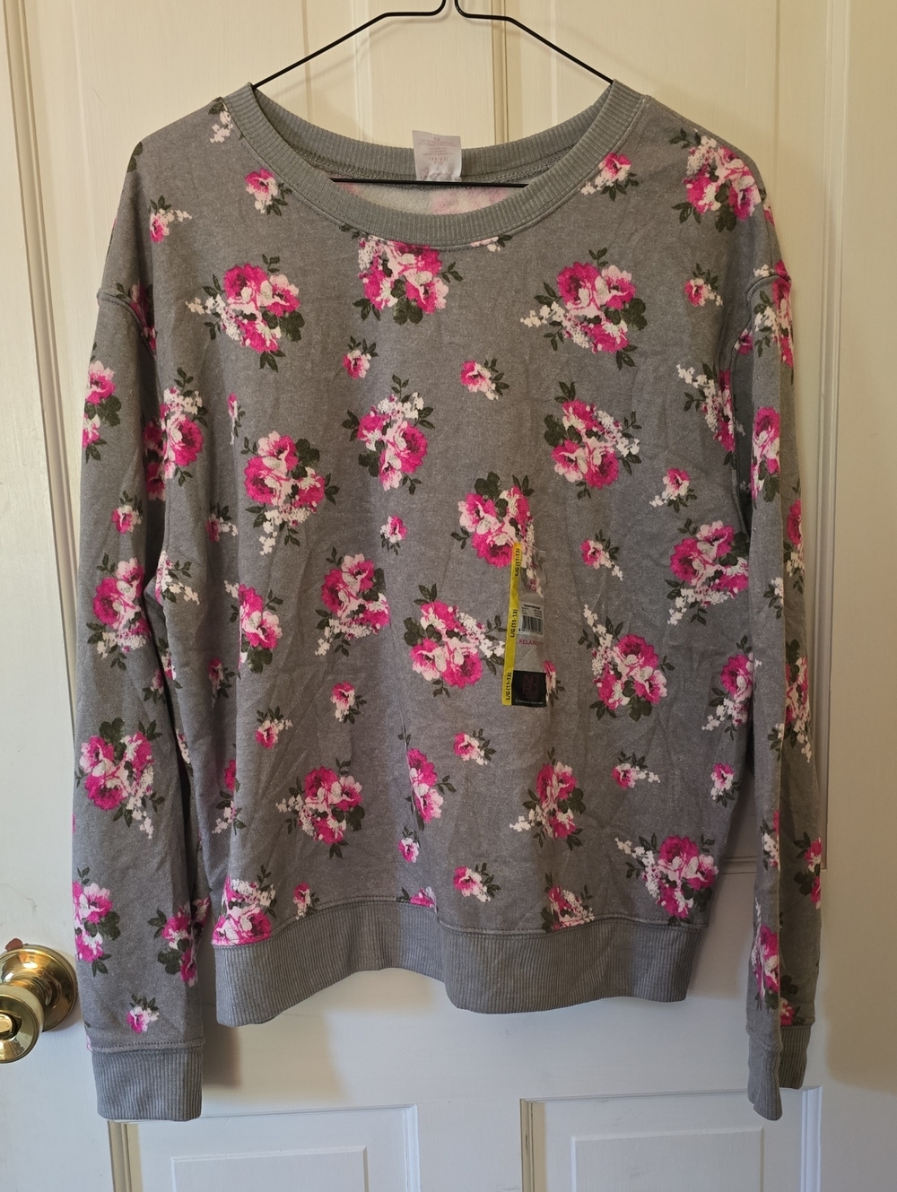 No Boundaries Gray Sweatshirt with Pink Floral Print